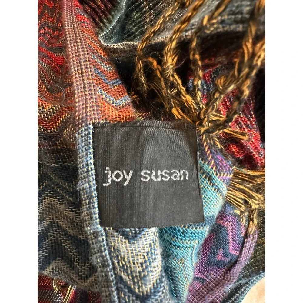 Joy Susan Boho Wrap Scarf Smocked Fringe Zigzag Multicolor Shawl Ruffle Hem‎